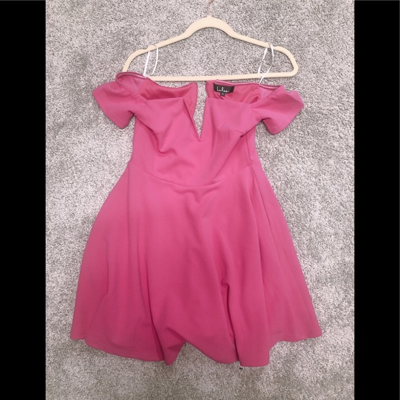 Lulus Play the Party Pink off the shoulder dress - Picture 5 of 5